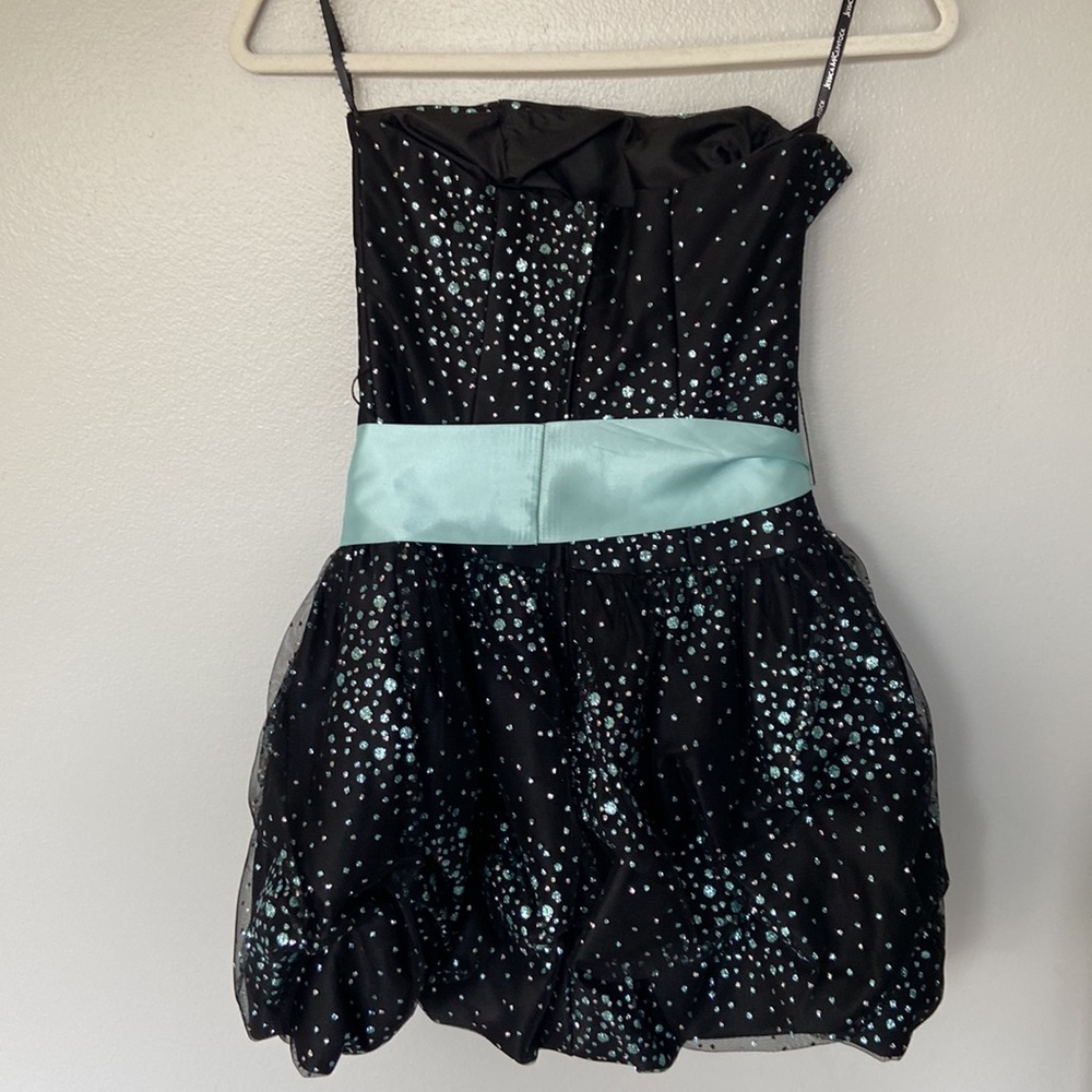 Jessica McClintock champagne turquoise sparkle strapless dress SZ 3 vintage cute - Picture 3 of 11